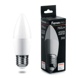 Лампа светодиодная PRO LB-1309 Свеча E27 9W 4000K OSRAM LED Feron